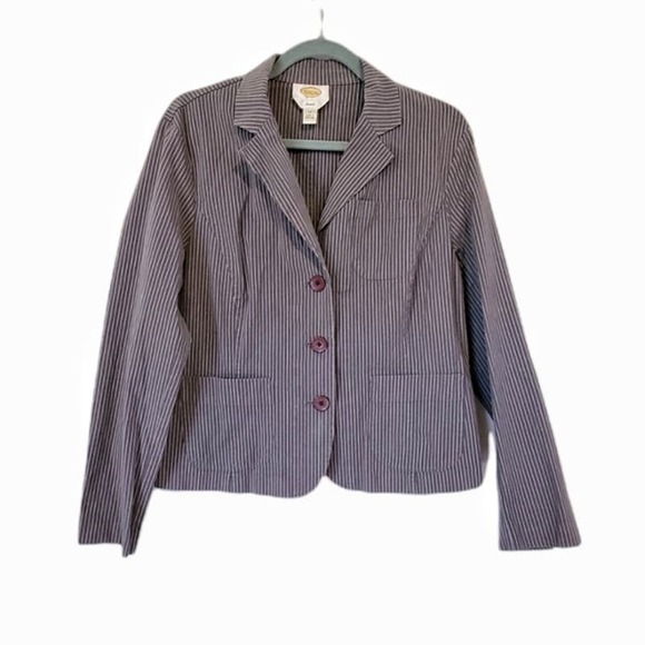 Talbots Petites Pinstriped Gray Blazer Suit Jacket with Stretch Women's Medium - Picture 1 of 7